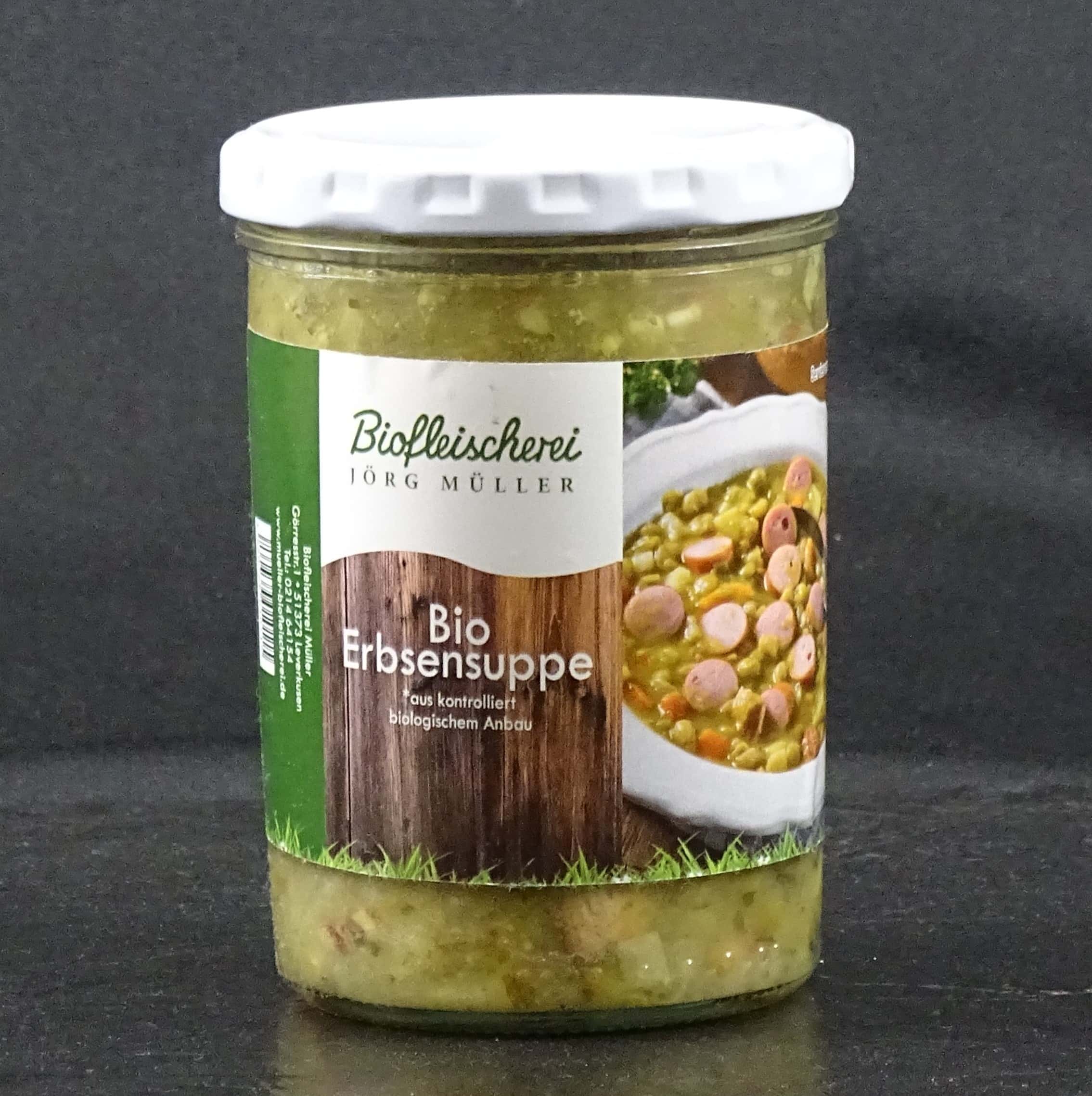 Erbsensuppe im Glas Bio